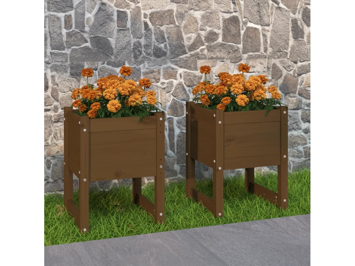 Vidaxl Vasos/floreiras 2 Pcs 40x40x52,5 Cm Pinho Maciço Castanho-mel