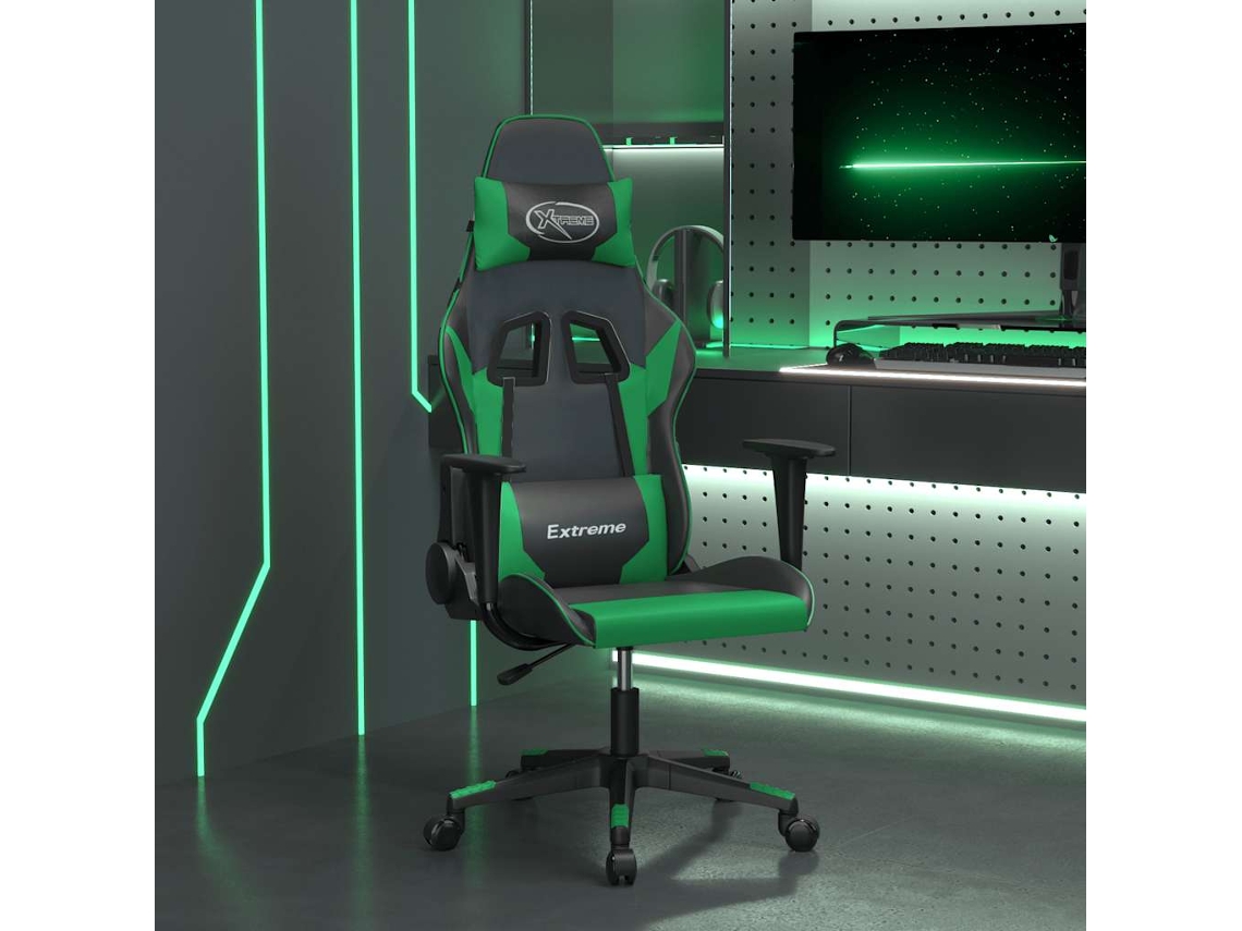 Vidaxl Cadeira Gaming Massagens Couro Artificial Preto E Verde