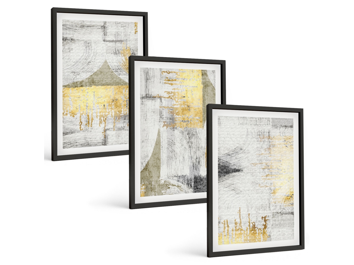 Quadros Decorativos Para Parede Padrões Abstratos De Pintura Moderna Moldura Preta Quadros Para A Sala De Estar Espelharte (3 Piezas De 40x60 Cm)