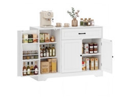 Aparador de cozinha moderno ZENCORE SERVICES com gaveta, prateleiras ajustáveis, despensa compacta, branco