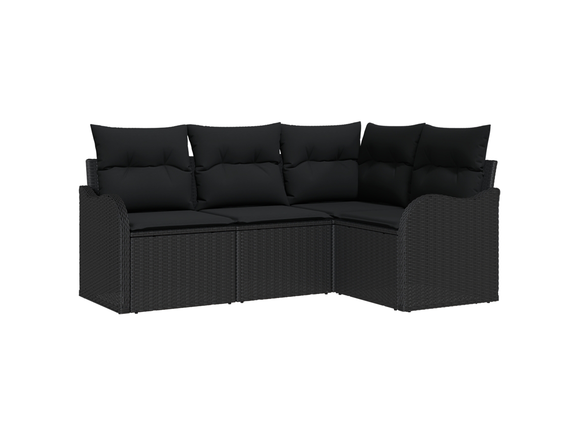 Conjunto 4 Conjunto De Sofá De Jardim Vidaxl Preto Vime Pe (55 X 55 X 37 Cm)