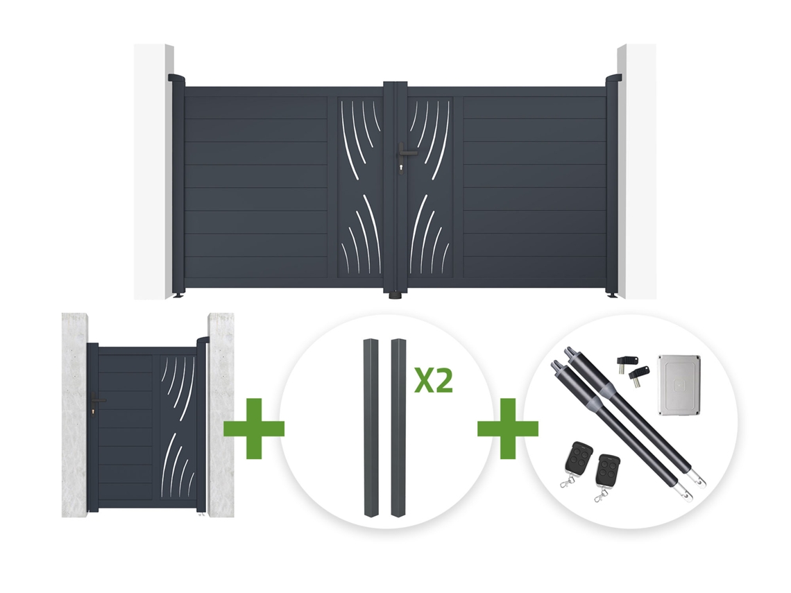 Kit Portaoo Batente Veleta 3 X 1,40 M Cinza Com Portaoo Social 1 X 1,40 M + 4 Postes + Motor Ranger B150