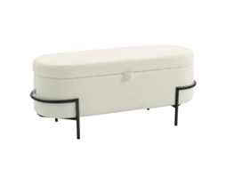 Banqueta Baú Pufe Tampa Armazenamento Pés Aço Lã Branco Creme Moderno