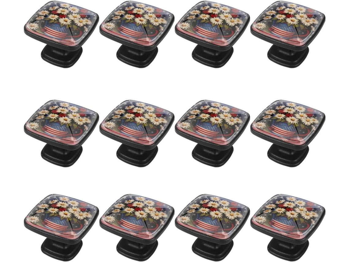 Puxadores Quadrados Para Armários De Cozinha, Puxadores Para Armários E Gavetas, 12 Peças, Flor De Margarida Com A