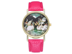 Relógio de pescoço feminino estilo estudante com movimento de quartzo vermelho rosa.