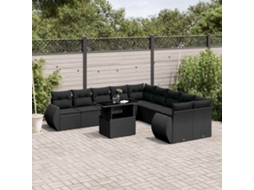 Vidaxl 11 Pcs Conjunto Sofás De Jardim C/ Almofadões Vime Pe Preto