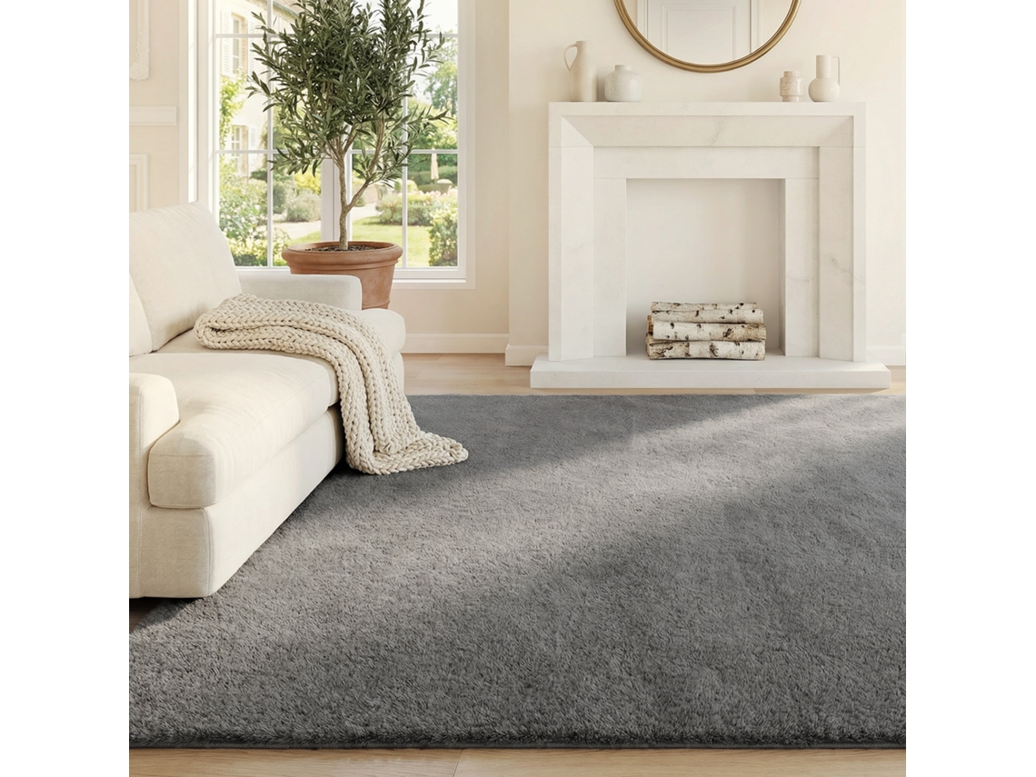 Tapete Para Sala De Estar 120x160 Cm Lavável À Máquina Pelo Longo Macio Estilo Moderno Cinza