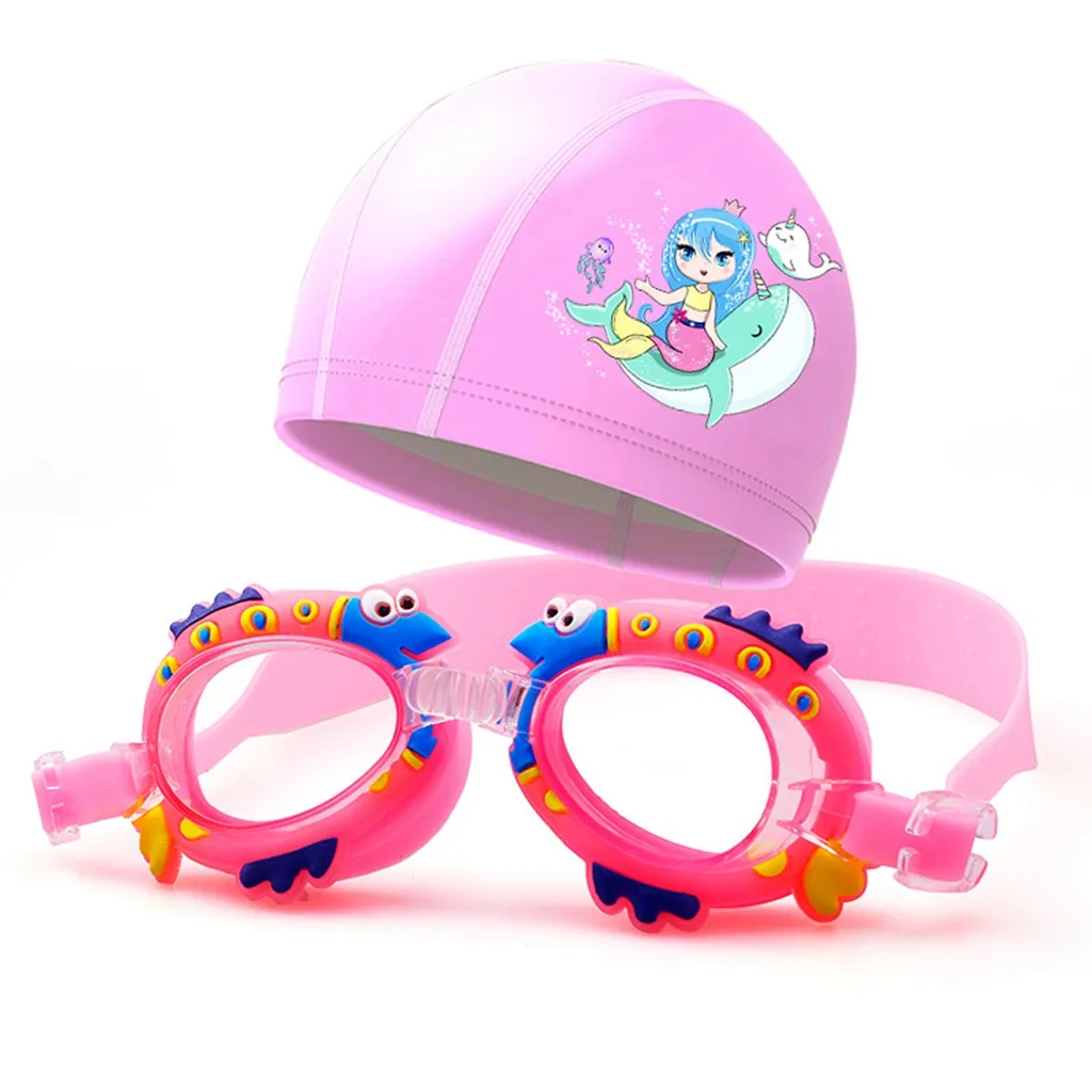 Conjunto Infantil de 2 Peças com Óculos de Natação e Touca, Incluindo Ajustáveis ​ ​ com Desenhos Animados e Elástica com Proteção Uv AQUAFORGE