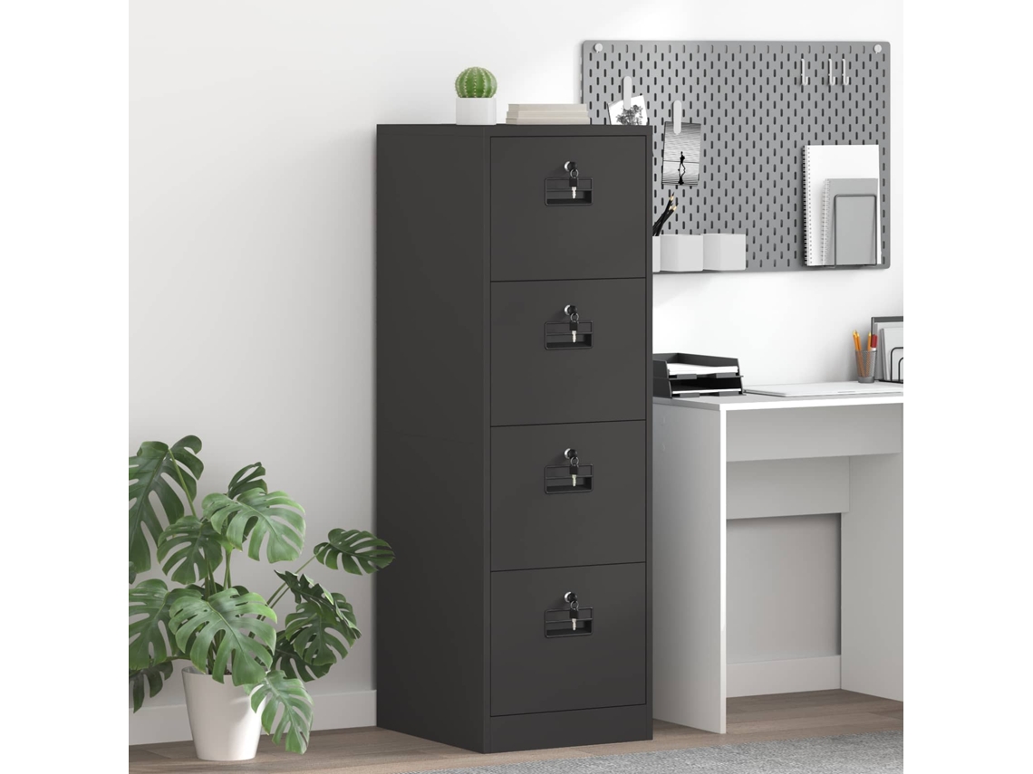 Vidaxl Armário De Arquivo Preto 44 X 50 X 139 Cm Aço Laminado A Frio