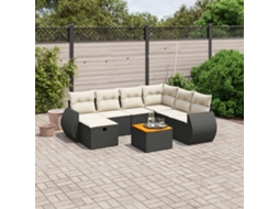Vidaxl 8 Pcs Conjunto Sofás De Jardim Com Almofadões Vime Pe Preto
