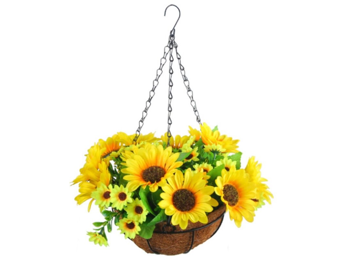 Flores Artificiais Suspensas em Cesto para Decoração de Pátio, Gramado e Jardim, para Decoração Interna e Externa Amarelo AQUAFORGE