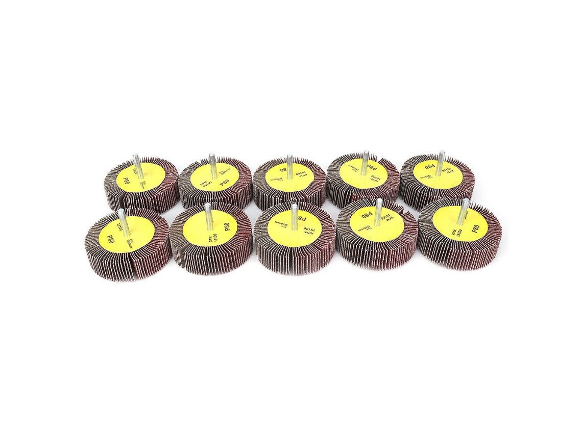 Disco de lixa com abas, 10 peças, 80x25mm, mandril de 6mm, para polimento e desbaste.