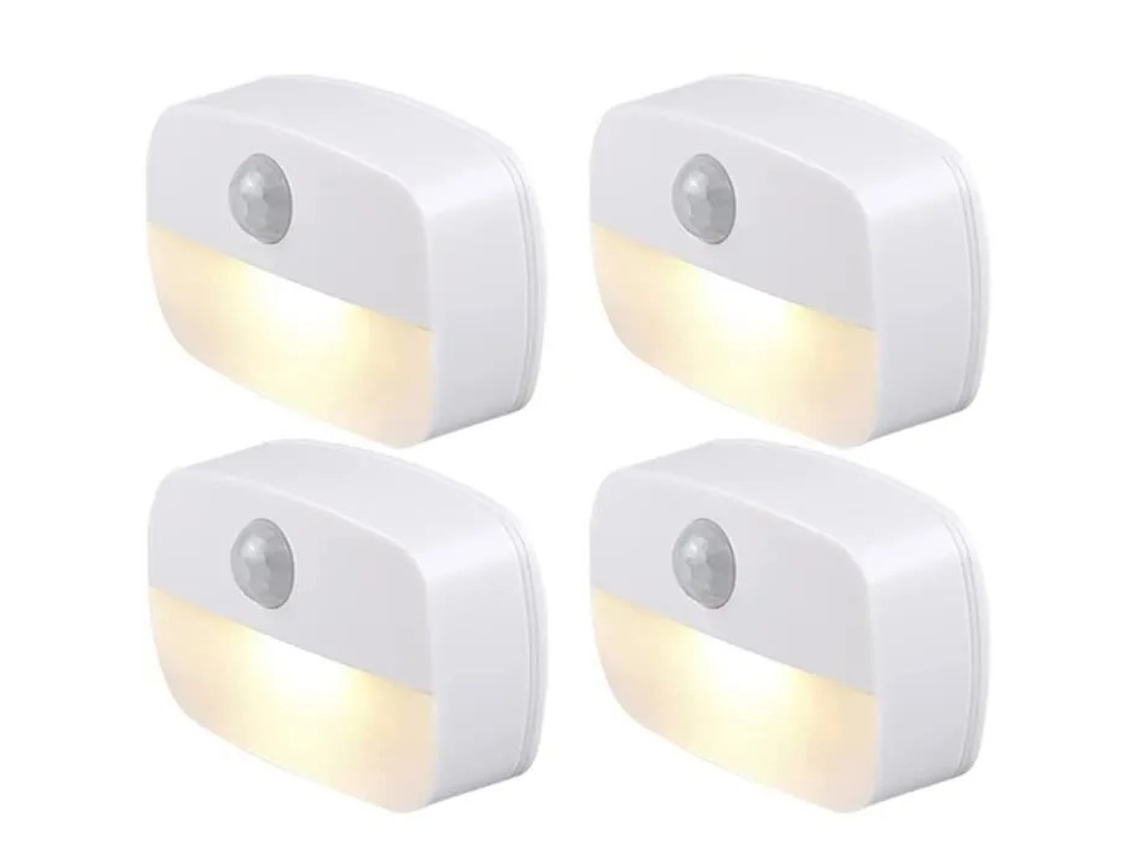 Luz Noturna Led Com Sensor De Movimento, Branco Quente, Operada Por Bateria, Conjunto 4 Para Quarto, Banheiro, Corredor