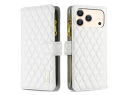Capa Para Iphone 17 Pro - Couro Com Padrão De Diamante E Zíper