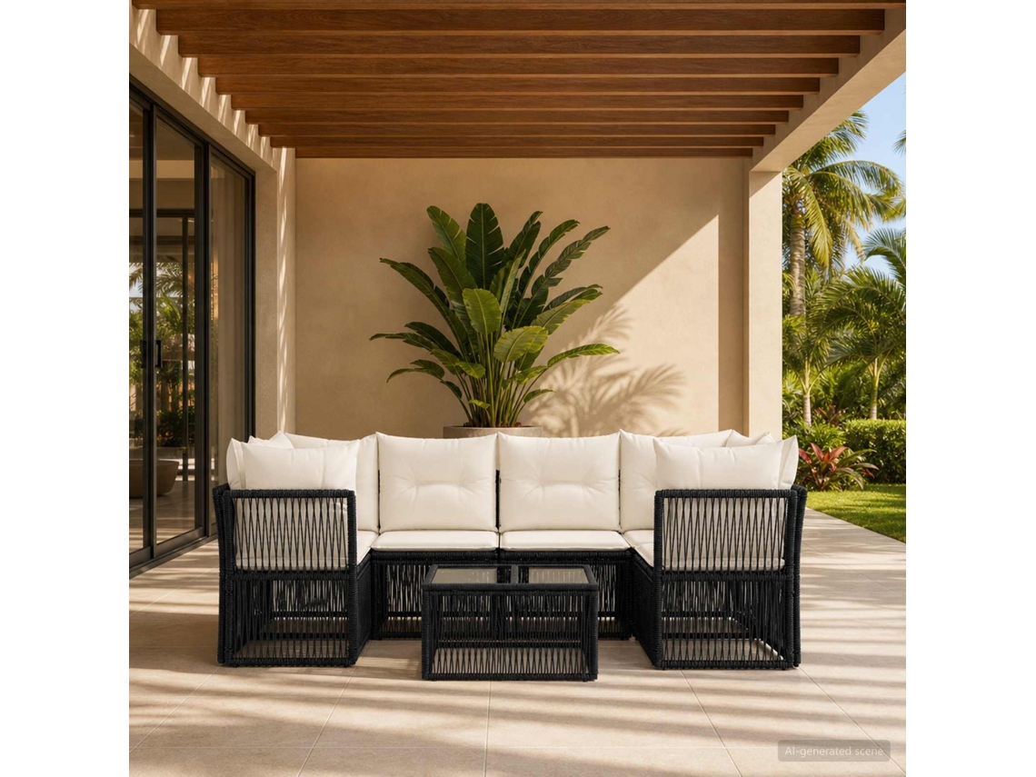 Vidaxl Conjunto De Sofá De Jardim 7 Unid. Preto Vime Pe