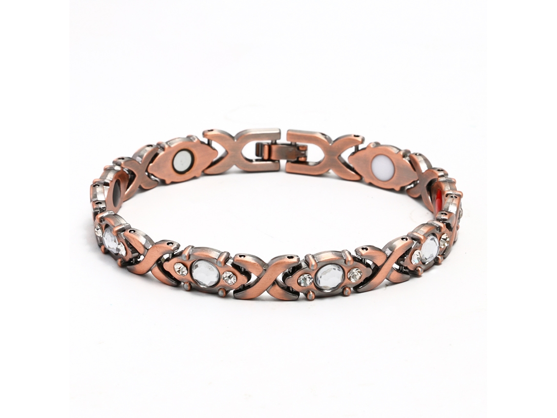 Pulseira De Cobre, Bracelete De Terapia Magnética Cravejada De Diamantes (bronze - Branco) Spqment