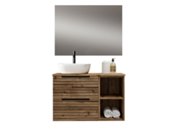 Móvel Banheiro Com Pia, Espelho E Luz Led Ken 60x45 Cm Acabamento Desert Fosco 2 Gavetas Suspensas Kibath