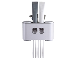 Escova de Dentes Multifuncional Montada na Parede e Kit de Espremedor com 2 Dispensadores Automáticos de Pasta de Dentes e 4 Copos JEDBESETZT