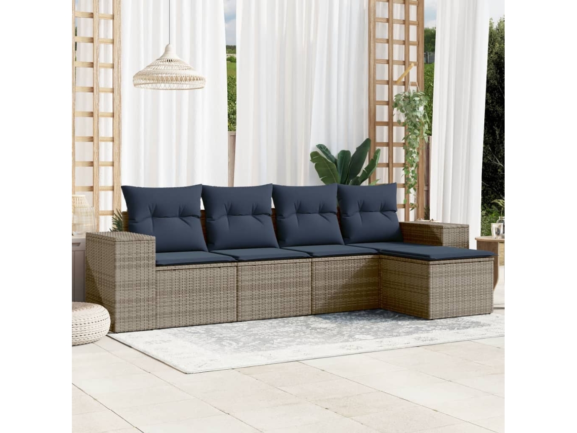 Vidaxl Conjunto De Sofá De Jardim De 5 Peças Com Almofadas Em Rattan Sintético Cinza