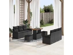 Vidaxl Conjunto De Sofá De Jardim Com Almofada 9 Pcs Preto