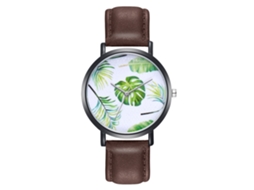 Reloj De Pulsera De Cuarzo Con Correa De Cuero Pu Hojas Modernas Zhoulianfa Café Unisex