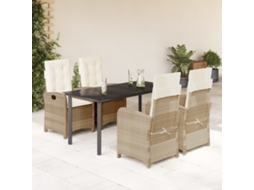 5 Pcs Conjunto De Jantar P/ Jardim Com Almofadões Vime Pe Bege Dkd Home Decor