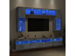 8 Pcs Conj. Móveis De Parede P/ Tv | Armário Para Tv | Suporte De Tv Luzes Led Cinzento Cimento Wsd299621 Lovely Home