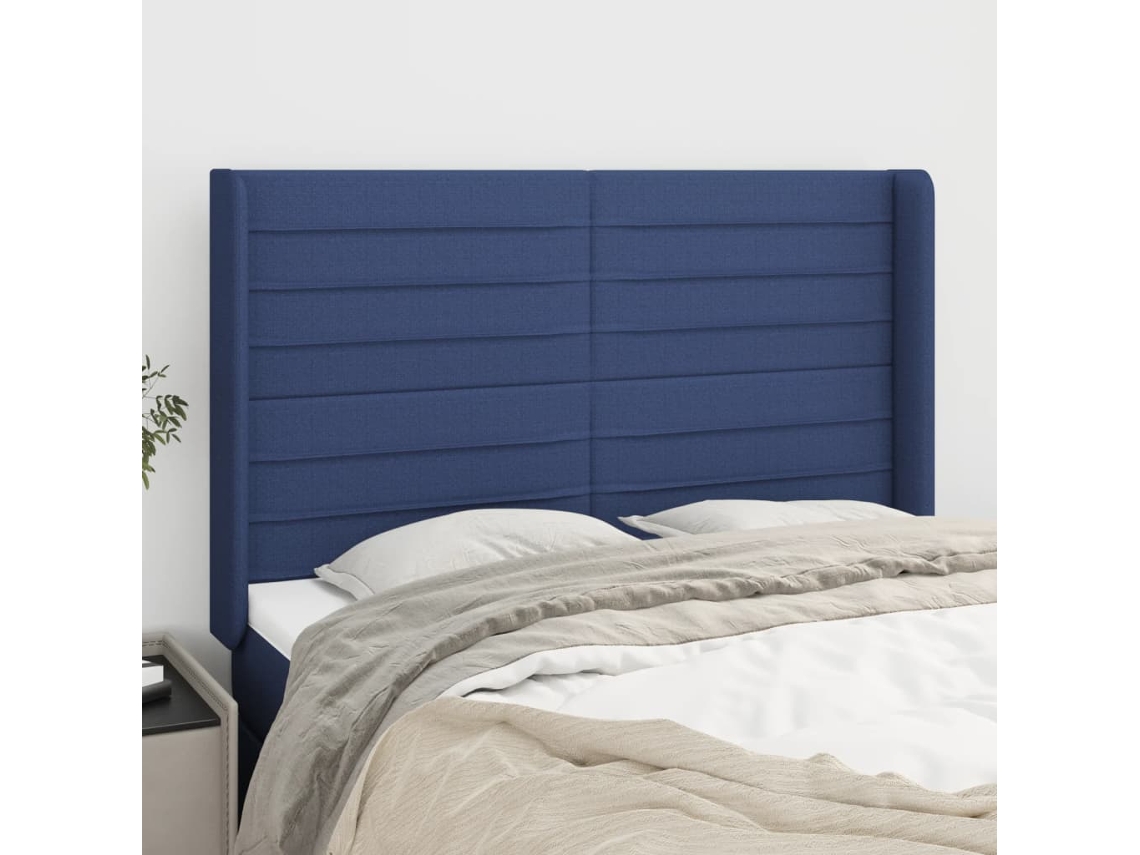 Vidaxl Cabeceira De Cama C/ Abas Tecido 147x16x118/128 Cm Azul