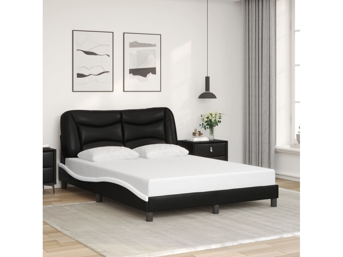 Estrutura Cama C/ Cabeceira 140x200 Couro Artif. Preto/branco