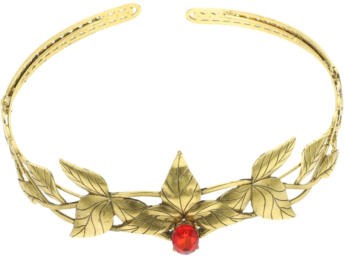 Tiara Decorativa Com Design De Folha Em Liga Metálica Vermelha E Dourada Antiga, Tamanho Único, Acessório Para Cabelo.