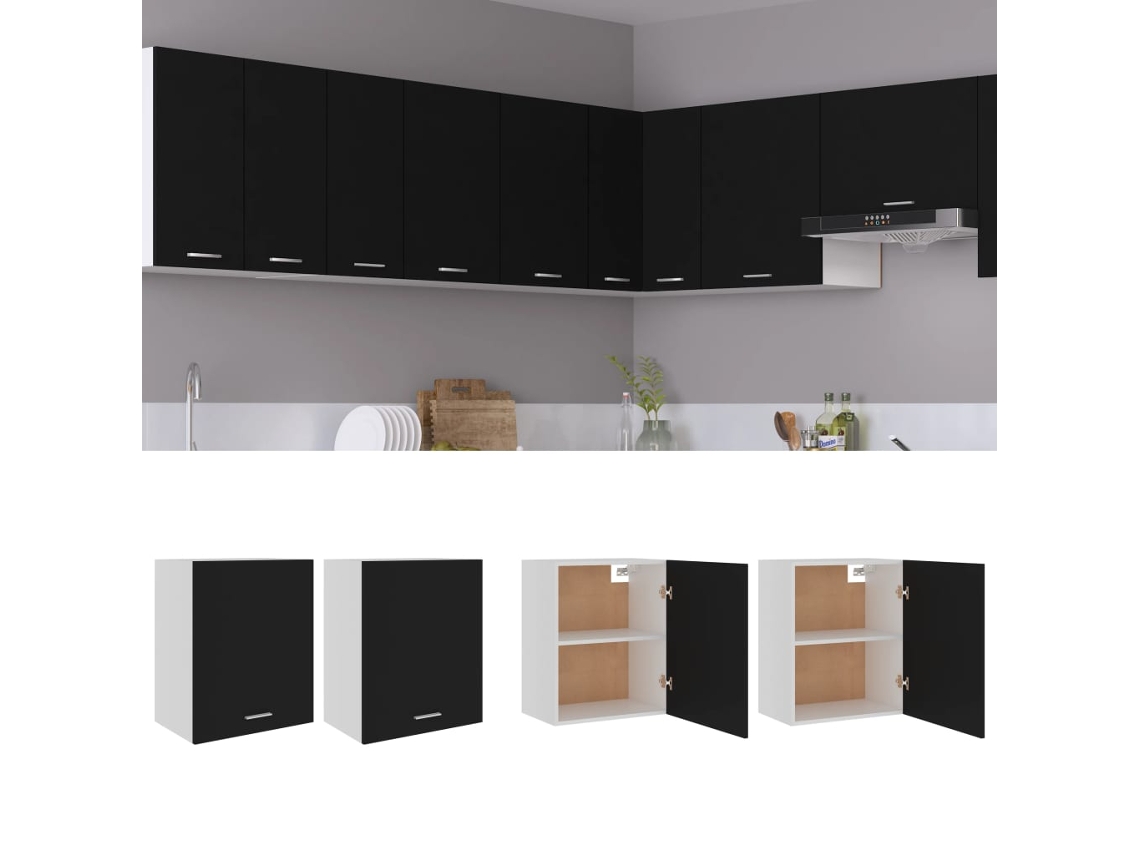 Vidaxl Armários De Parede “lyon” 2 Pcs Derivados Madeira Preto