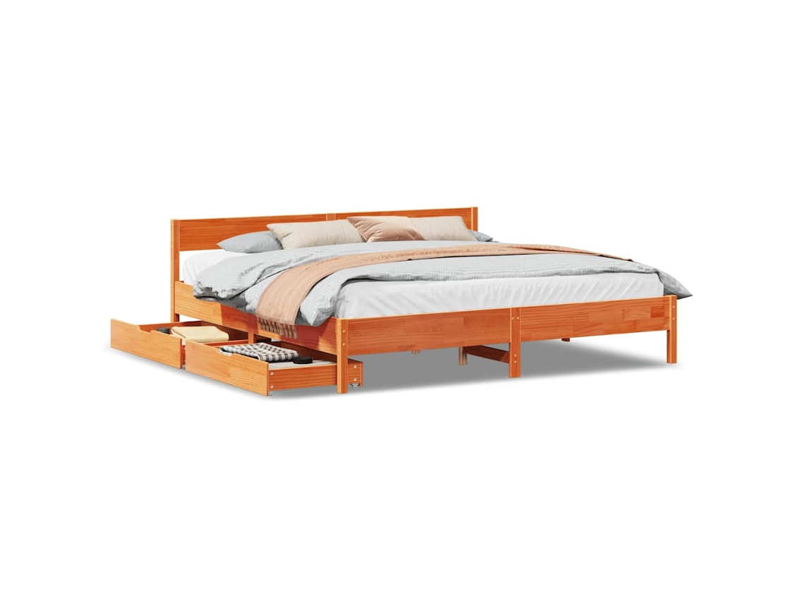 Cama Sem Colchão 200x200 Cm Pinho Maciço Castanho mel MAISON EXCLUSIVE