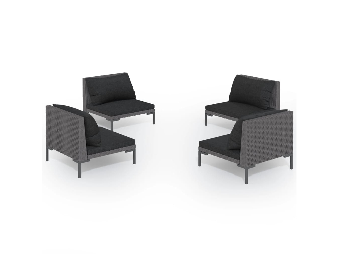 Maison Exclusive - 4 Pcs Conj. Lounge Jardim C/ Almofadões Vime Pe Cinza-escuro