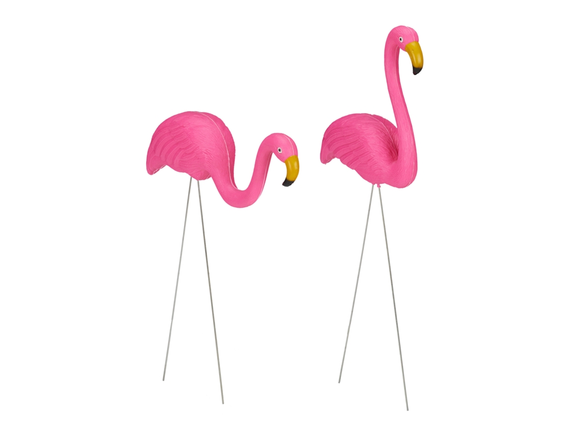 Relaxdays Flamingo, Conjunto De 2 Figuras, Decoração De Jardim Tropical, Plástico E Metal, Cor-de-rosa.