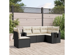 Vidaxl 5 Pcs Conjunto Sofás De Jardim Com Almofadões Vime Pe Preto