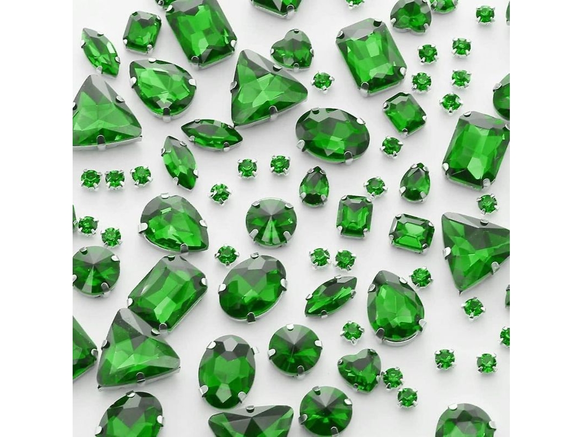 100 Piedras De Vidrio Para Coser Formas Mixtas Cristales Con Base Plomada Wrh Verde Pasto