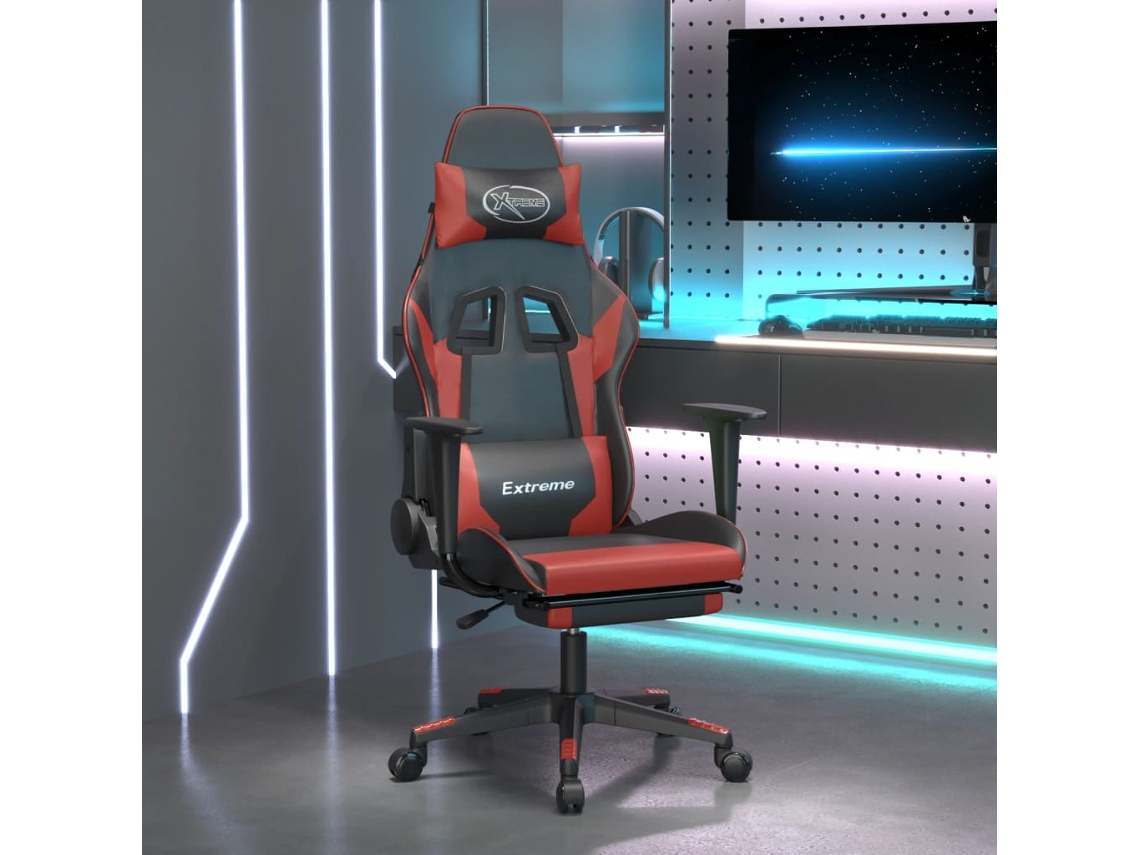 Vidaxl Cadeira Gaming Massagem + Apoio Couro Art. Preto/vermelho Tinto