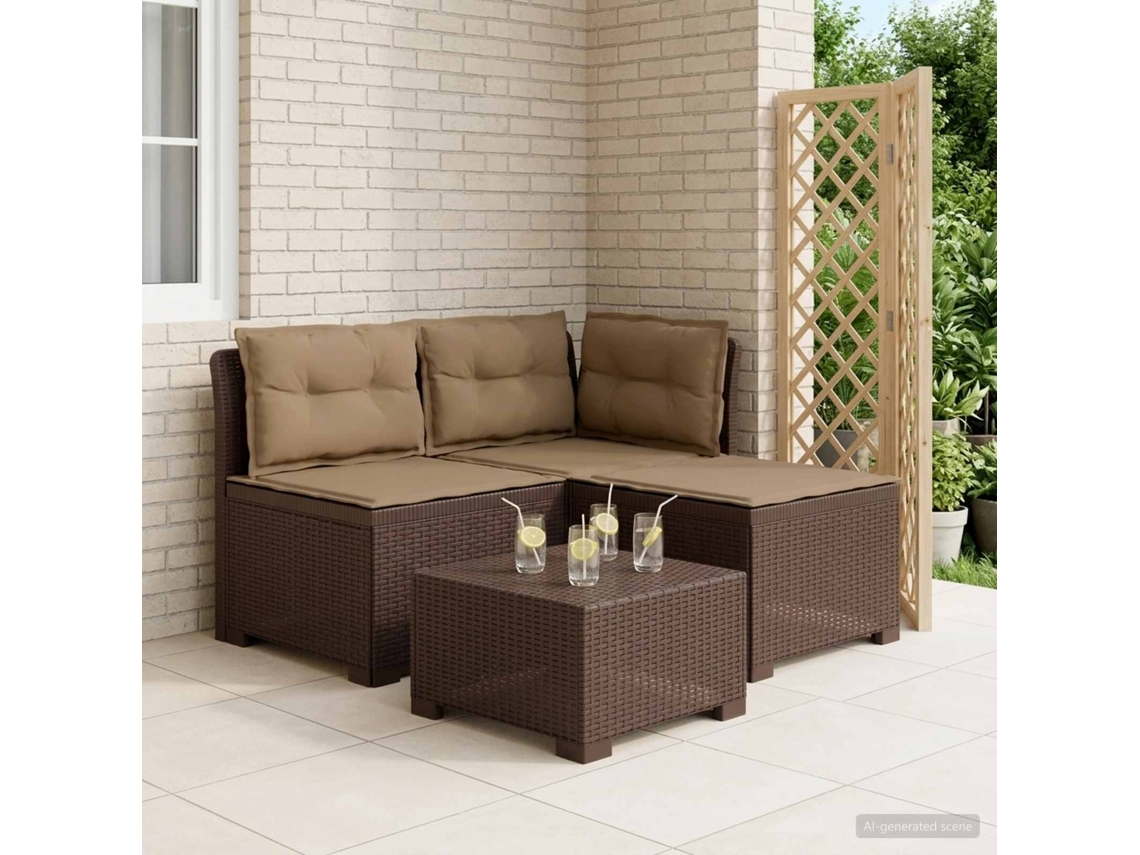 Vidaxl Sofá De Jardim 3 Lugares Com Almofadas Visual Rattan Pp