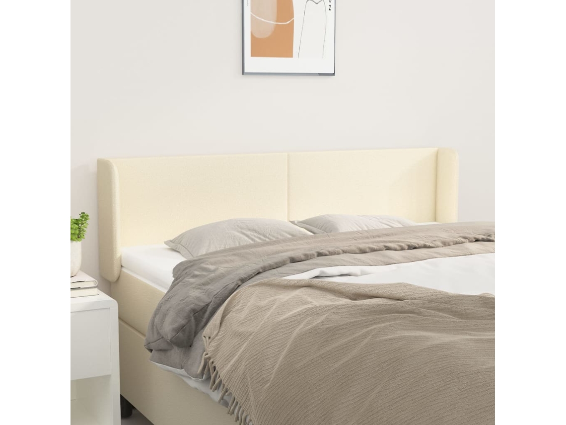 Vidaxl Cabeceira De Cama C/ Abas Couro Artificial 147x16x78/88cm Creme