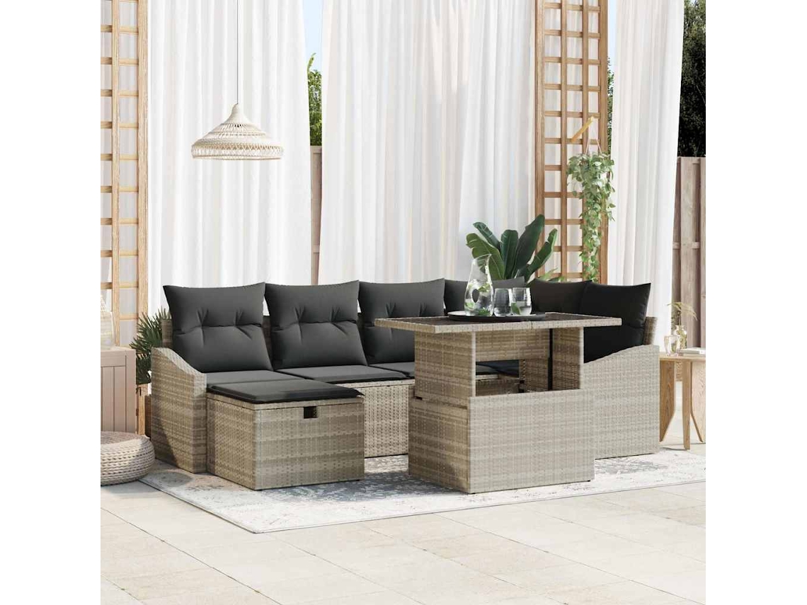 Vidaxl Conjunto De Sofá De Jardim 7 Unid. Cinzento-claro Vime Pe
