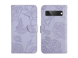 Capa De Couro Com Relevo E Textura De Borboleta E Peônia Para Google Pixel 7 5g