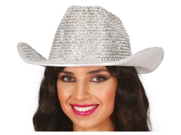 Chapéu de cowboy prateado brilhante adulto
