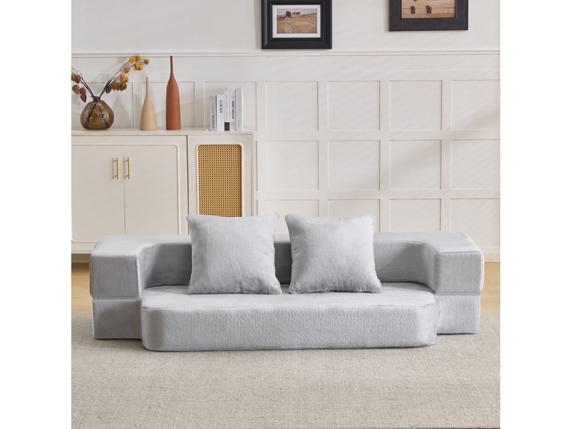 Sofá-cama Conversível 2 Em 1 Moderno, Sem Montagem, Fácil De Mover, Para Sala E Quarto, Cinzento-claro
