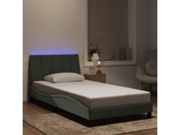Estrutura De Cama C/ Luzes Led 100x200 Cm Veludo Cinzento-claro