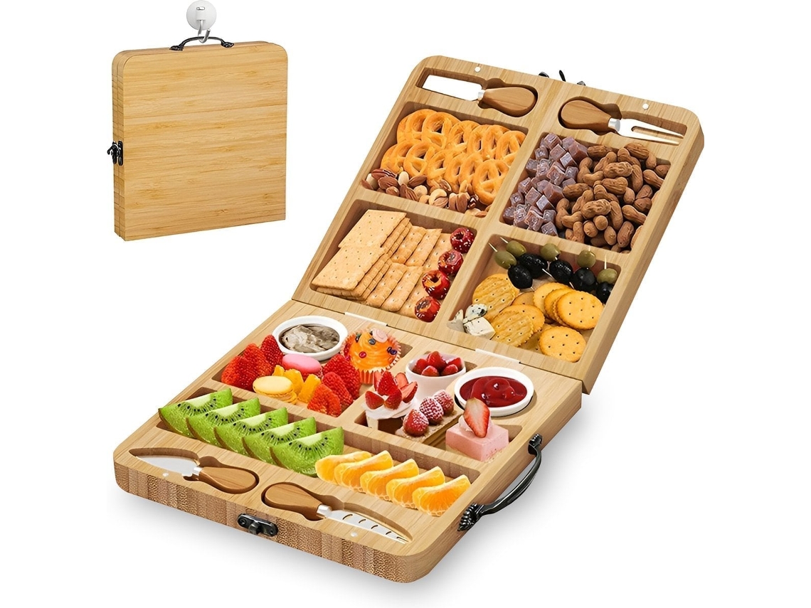 Prato de tapas de madeira com facas e tigelas de bambu, dobrável ZYBLSSBB