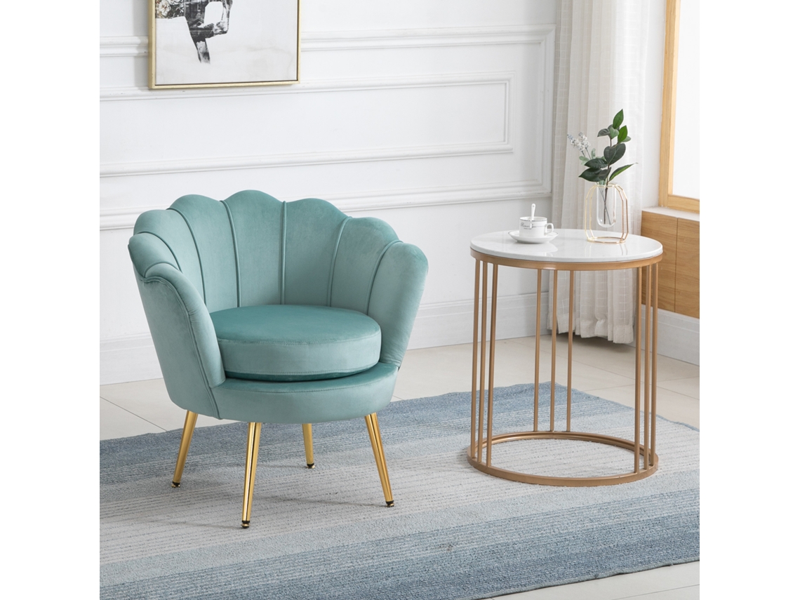 Poltrona Verde Em Veludo Vintage Com Encosto Alto Para Quarto: 74x67x76cm, Design Retrô.
