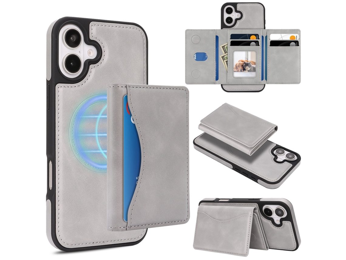 Capa Para Iphone 17 Pro Max Bolso Cartão Slot Cartão Suporte Cinzento Czhhmart