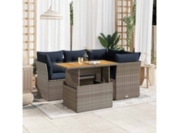 Vidaxl 5 Pcs Conjunto Sofás De Jardim C/ Almofadões Vime Pe Cinzento