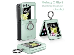 Carcasa Para Samsung Galaxy Z Flip 5 Com Anel Suporte, Protetor De Tela E Proteção De Hinge Verde Verde