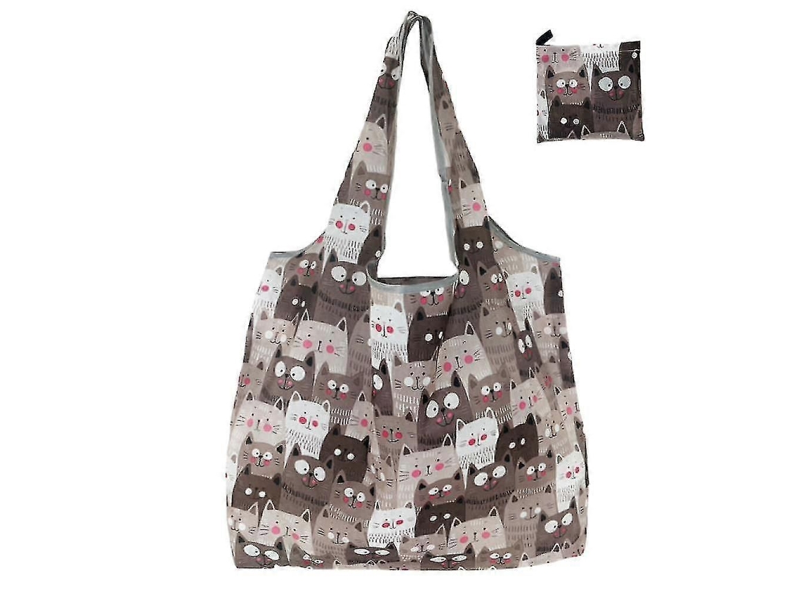 Conjunto de 4 Sacolas de Compras Dobráveis, Ideais para Compras no Supermercado e Feiras Livres GOKOCO (gatinho Cinza)